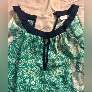 New York & Company Teal and Navy Blouse